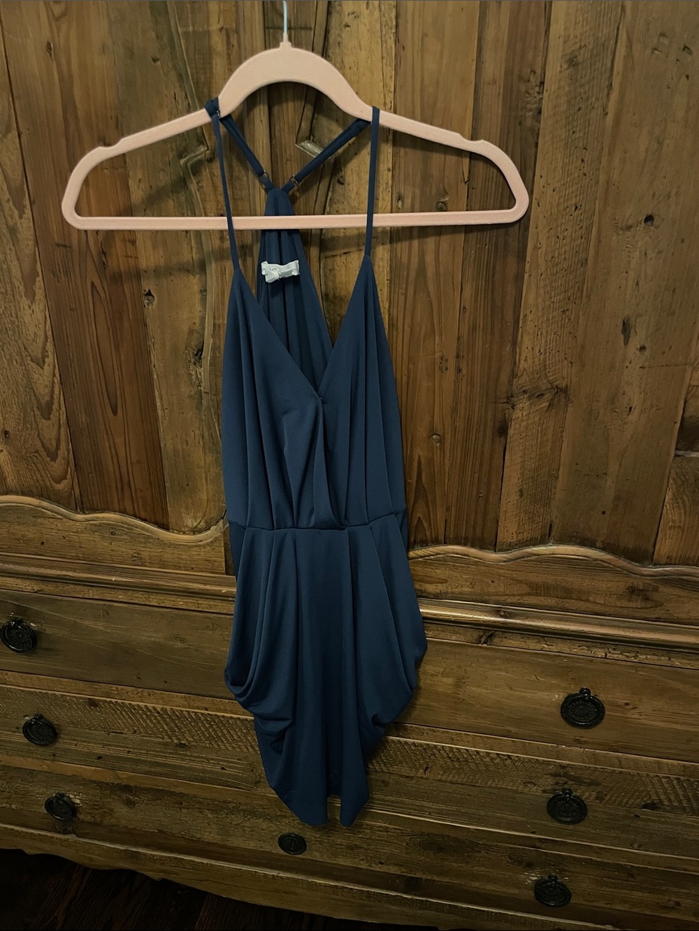 BCBGeneration Navy Blue Draped Romper with Racerback